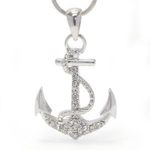 Crystal Anchor White Gold Plated Necklace